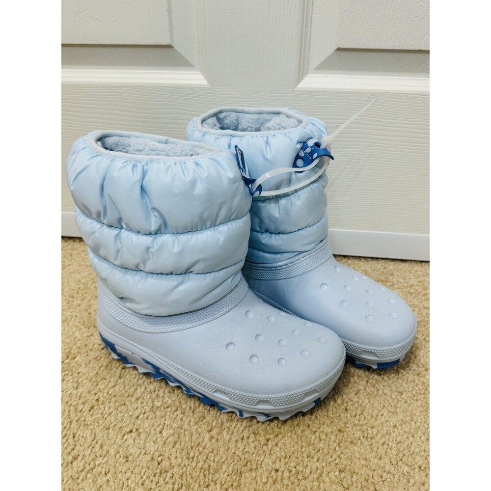NWT Crocs Classic Lined Neo Puff Lt Blue Boots Kid's Size J5